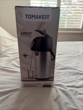 TOMAKEIT Stainless Steel Airpot - Silver with Black Top
